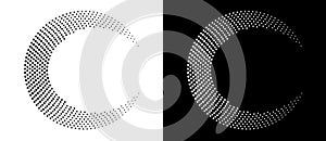 Modern abstract background. Halftone dots in circle form. Letter C like logo, icon or design element. Black dots on a white