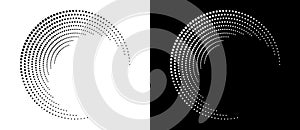 Modern abstract background. Halftone dots in circle form. Letter C like logo, icon or design element. Black dots on a white