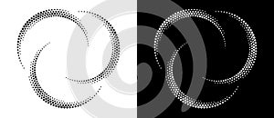 Modern abstract background. Halftone dots in circle form. Round logo, design element or icon. Vector dotted frame. A black figure