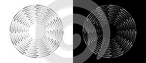 Modern abstract background. Halftone dots in circle form. Round logo, design element or icon. Vector dotted frame. A black figure