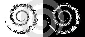 Modern abstract background. Halftone dots in circle form. Round logo. Vector dotted frame. Design element or icon. Black shape on