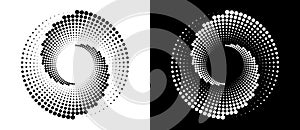 Modern abstract background. Halftone dots in circle form. Round logo. Vector dotted frame. Design element or icon. Black shape on