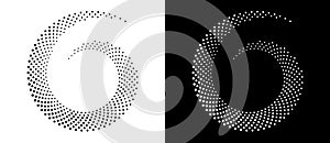 Modern abstract background. Halftone dots in circle form. Round logo. Vector dotted frame. Design element or icon. Black shape on