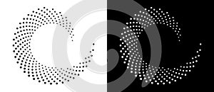 Modern abstract background. Halftone dots in circle form. Round logo. Vector dotted frame. Design element or icon. Black shape on