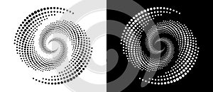 Modern abstract background. Halftone dots in circle form. Round logo. Vector dotted frame. Design element or icon. Black shape on