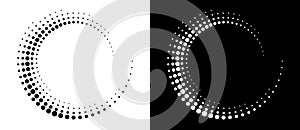 Modern abstract background. Halftone dots in circle form. Round logo. Vector dotted frame. Design element or icon. Black shape on