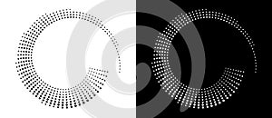 Modern abstract background. Halftone dots in circle form. Round logo. Vector dotted frame. Design element or icon. Black shape on