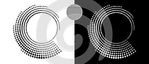 Modern abstract background. Halftone dots in circle form. Round logo. Vector dotted frame. Design element or icon. Black shape on