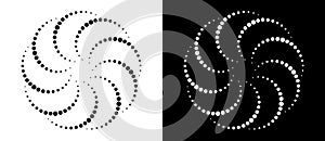 Modern abstract background. Halftone dots in circle form. Round logo. Vector dotted frame. Design element or icon. Black shape on