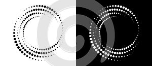 Modern abstract background. Halftone dots in circle form. Round logo. Vector dotted frame. Design element or icon. Black shape on