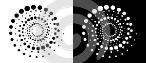 Modern abstract background. Halftone dots in circle form. Round logo. Vector dotted frame. Design element or icon. Black shape on