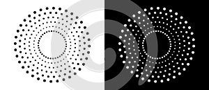 Modern abstract background. Halftone dots in circle form. Round logo. Vector dotted frame. Design element or icon. Black shape on
