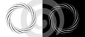 Modern abstract background. Halftone dots in circle form. Round logo. Vector dotted frame. Design element or icon. Black shape on