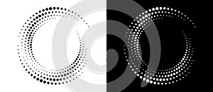 Modern abstract background. Halftone dots in circle form. Spiral logo, icon or design element. Black dots on a white background