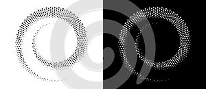 Modern abstract background. Halftone dots in circle form. Spiral logo, icon or design element. Black dots on a white background