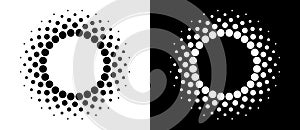 Modern abstract background. Halftone dots in circle form. Spiral logo, icon or design element. Black dots on a white background