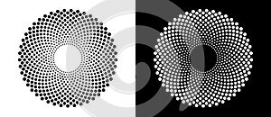 Modern abstract background. Halftone dots in circle form. Spiral logo, icon or design element. Black dots on a white background