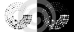 Modern abstract background. Halftone dots in circle form. Spiral logo, icon or design element. Black dots on a white background