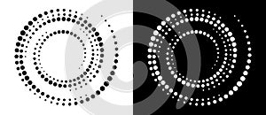 Modern abstract background. Halftone dots in circle form. Spiral logo, icon or design element. Black dots on a white background