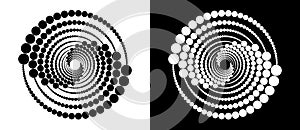 Modern abstract background. Halftone dots in circle form. Spiral logo, icon or design element. Black dots on a white background