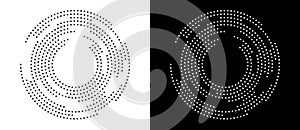 Modern abstract background. Halftone dots in circle form. Spiral logo, icon or design element. Black dots on a white background