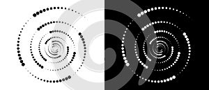 Modern abstract background. Halftone dots in spiral. Round logo, design element or icon. A black figure on a white background and