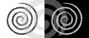 Modern abstract background. Halftone dots in spiral. Round logo, design element or icon. A black figure on a white background and