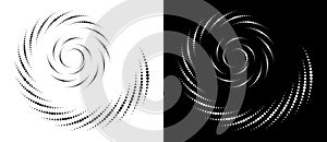 Modern abstract background. Halftone dots in spiral. Round logo, design element or icon. A black figure on a white background and