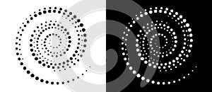 Modern abstract background. Halftone dots in spiral. Round logo, design element or icon. A black figure on a white background and