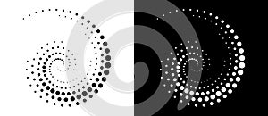 Modern abstract background. Halftone dots in spiral. Round logo, design element or icon. A black figure on a white background and