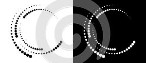 Modern abstract background. Halftone dots in spiral. Round logo, design element or icon. A black figure on a white background and