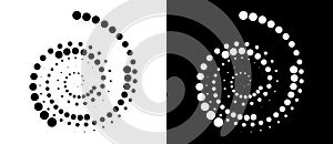 Modern abstract background. Halftone dots in spiral. Round logo, design element or icon. A black figure on a white background and