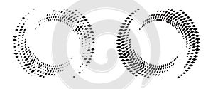 Modern abstract background. Halftone rhombus in circle form. Round logo. Vector dotted frame. Design element or icon