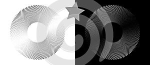 Modern abstract background. Halftone stars in circle form. Round logo. Vector dotted frame. Design element or icon. Black stars on