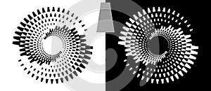 Modern abstract background with halftone tetragons in circle form. Design element or icon. A black figure on a white background