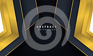 Modern Abstract black background with gold shape pattern. Elegant dark color with textured light shapes