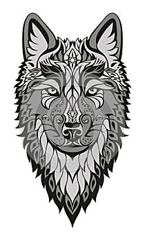 Modern abstract character wolf head drawing on white background