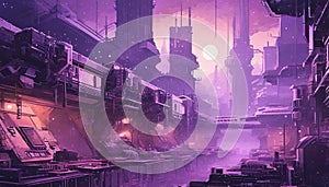 modern abstract city in purple colors