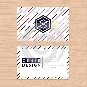 Modern abstract and clean business card template on striped background. Flat design.