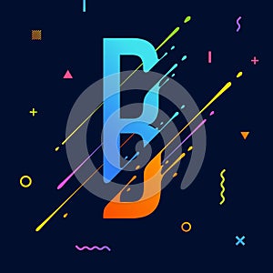 Modern abstract colorful alphabet with minimal design. Letter B. Abstract background with cool bright geometric elements