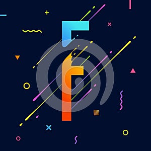 Modern abstract colorful alphabet with minimal design. Letter F. Abstract background with cool bright geometric elements