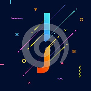 Modern abstract colorful alphabet with minimal design. Letter J. Abstract background with cool bright geometric elements
