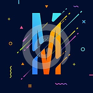 Modern abstract colorful alphabet with minimal design. Letter M. Abstract background with cool bright geometric elements