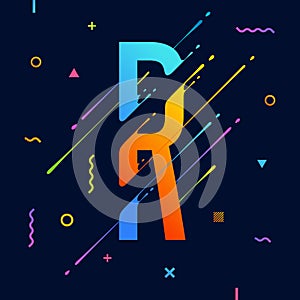 Modern abstract colorful alphabet with minimal design. Letter R. Abstract background with cool bright geometric elements