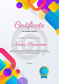 Modern abstract with colorful element certificate design template. Can be used for business card, diploma, invitation, award,