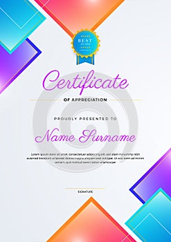 Modern abstract with colorful element certificate design template. Can be used for business card, diploma, invitation, award,