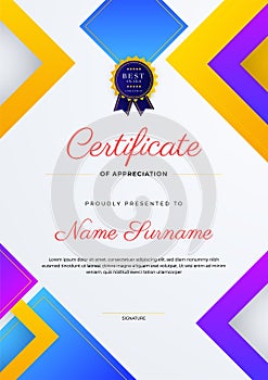 Modern abstract with colorful element certificate design template. Can be used for business card, diploma, invitation, award,