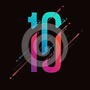 Modern abstract colorful number. Dynamic liquid ink splashes number. Vector design element for your art. Number 10