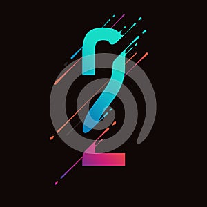 Modern abstract colorful number. Dynamic liquid ink splashes number. Vector design element for your art. Number 2