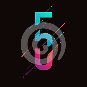 Modern abstract colorful number. Dynamic liquid ink splashes number. Vector design element for your art. Number 5